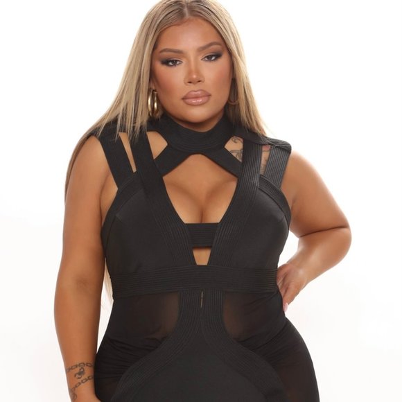 NYE!! Black Bandage Mini Dress with Mesh Cut Outs 1X 14/16 NEW wTags!! - Picture 1 of 3